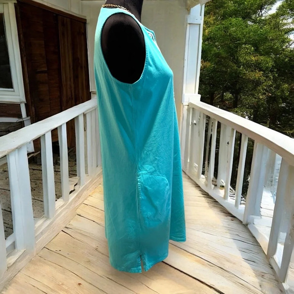 Lands End Women' Cotton Jersey Tunic Dress Cover-up Capri Aqua Embroidery‎ - Picture 5 of 9